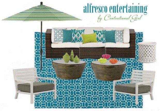 Alfresco Entertaining Patio Design With Turquoise and Green Decor