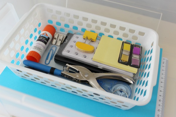 Bin Filled with Homework Supplies