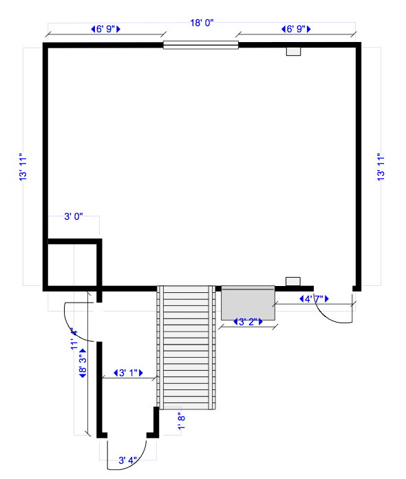 Plan Sketch for Finishing Our Basement with Measurements