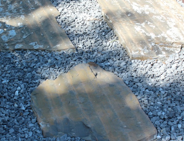 Irregular Slate Stepping Stones from the Deck to the Patio