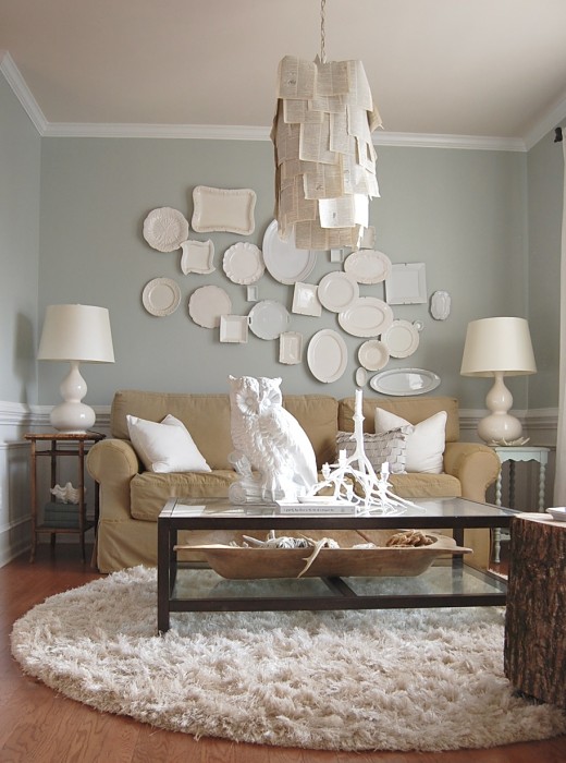 DIY Book Page Chandelier Hanging Over Coffee Table