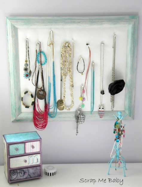 DIY Picture Frame Jewelry Hanger with Necklaces