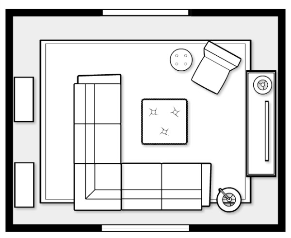 Basement Family Room Space Plan by Satori Design for Living