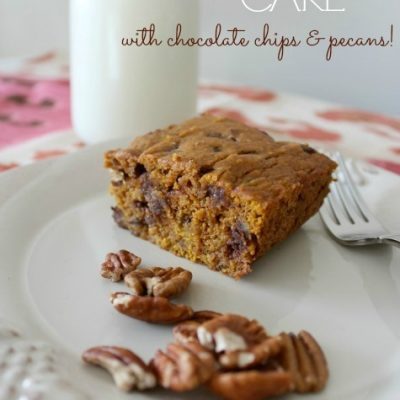Slice of Pumpkin Cake with Chocolate Chips and Pecans