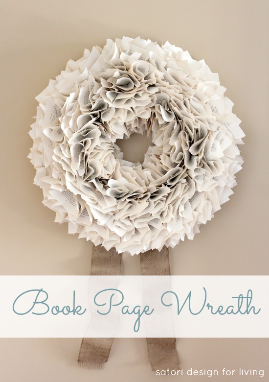 Book Page Wreath with Burlap Ribbon