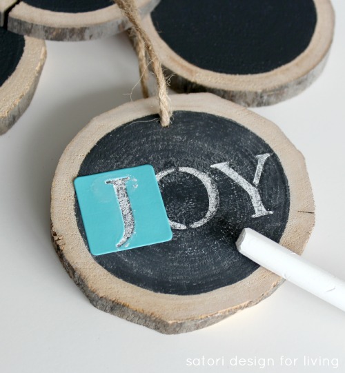 JOY Log Slice Chalkboard Ornament for Christmas Tree