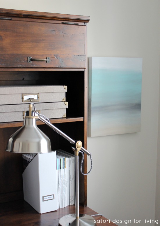 Office Makeover for the One Room Challenge with DIY Repurposed Art Canvas, RANARP Work Lamp and Pottery Barn Printer's Keyhole Desk 