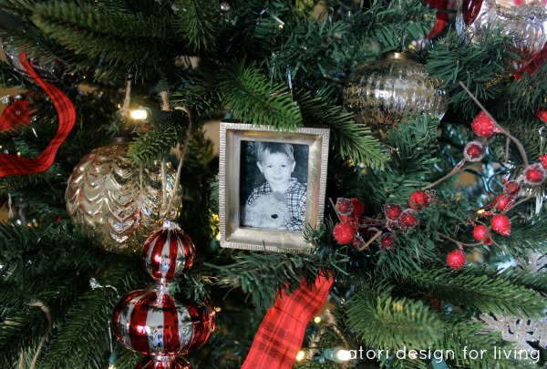 Red, Silver and White Christmas Tree with Photo Ornaments