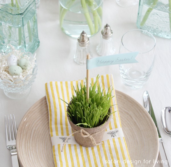 Nature Inspired Easter Tablescape with Wheatgrass Peat Pots 