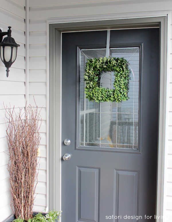 Benjamin Moore Wrought Iron Front Door with Square Boxwood Wreath from Balsam Hill