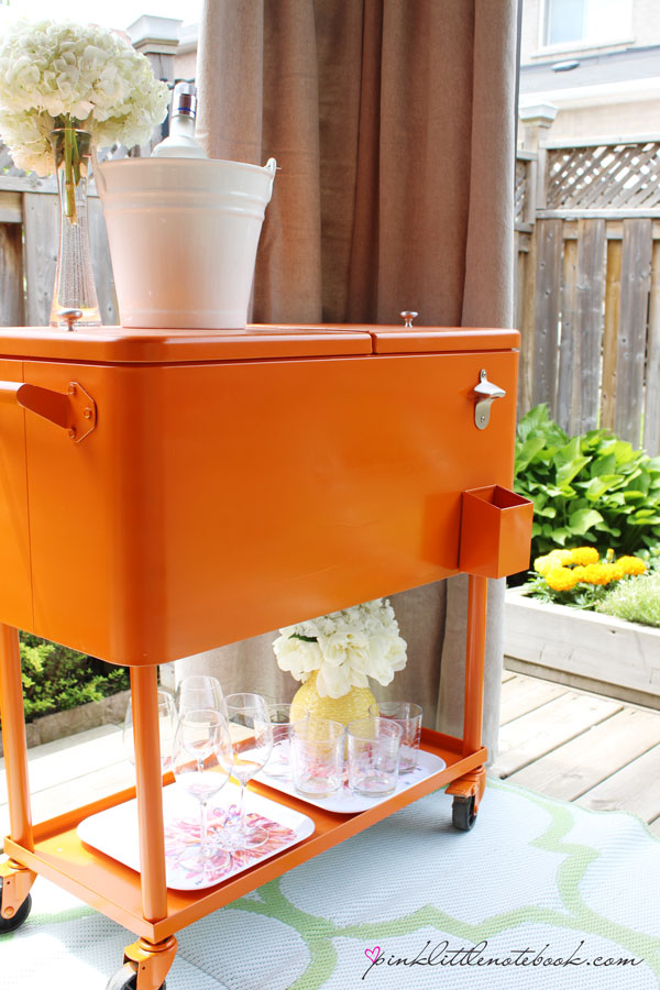 Orange Cooler Drink Cart Makeover for Outdoor Entertaining