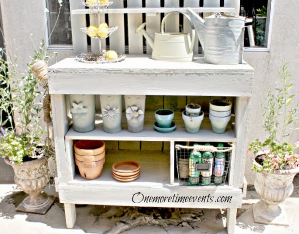 White Potting Bench with Pots