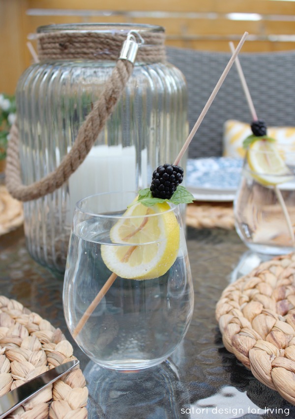 Water Glasses with Fresh Fruit Skewers 