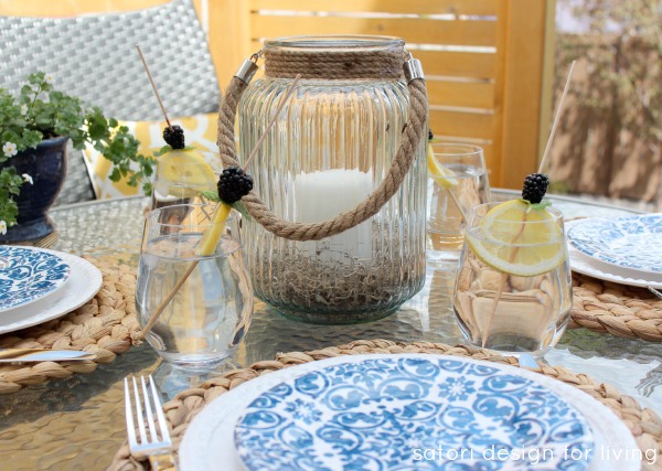 Outdoor Oasis Party with Coastal Blue and White Tablescape 