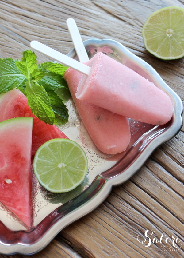 Homemade Pink Watermelon Frozen Fruit Treats on Silver Tray