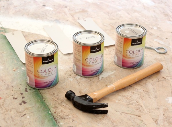 Benjamin Moore Paint Colour Samples for Living Room Makeover - Baby Fawn, Balboa Mist, Collingwood