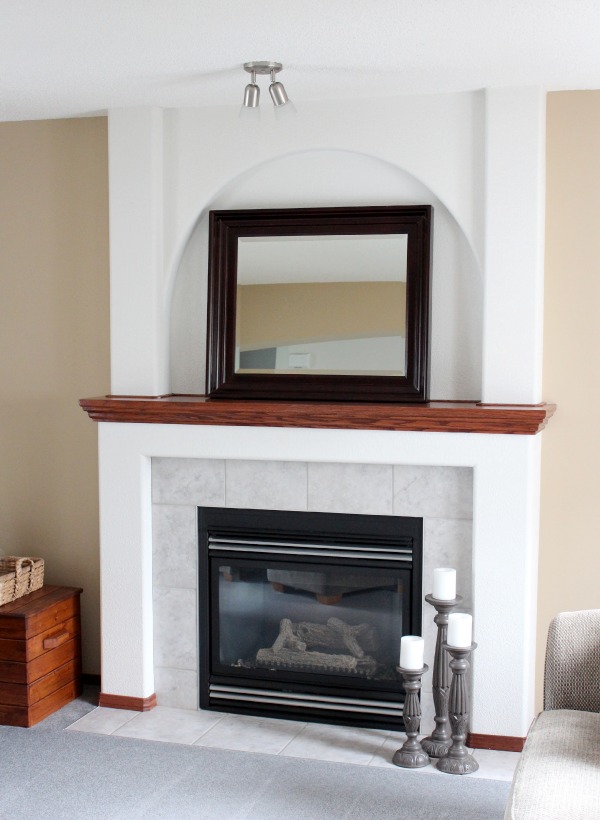 White Painted Fireplace with Oak Trim - BEFORE