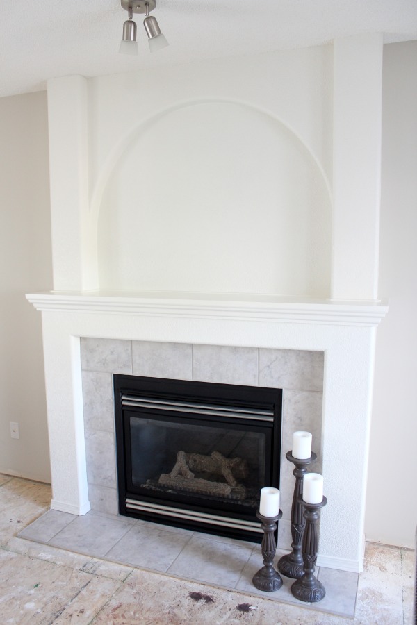 White Painted Fireplace in Benjamin Moore OC-17 White Dove PROGRESS 