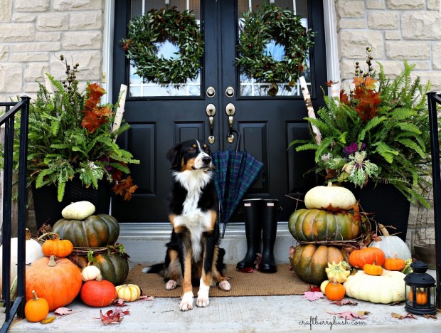 Fall Front Porch Decorated With Pumpkins