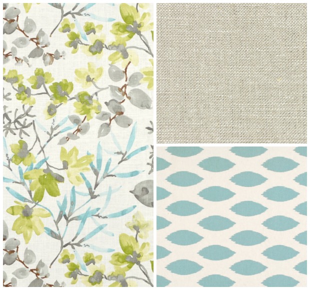 Living Room Fabrics from Online Fabric Store, Including Oatmeal Linen and Aqua Prints 