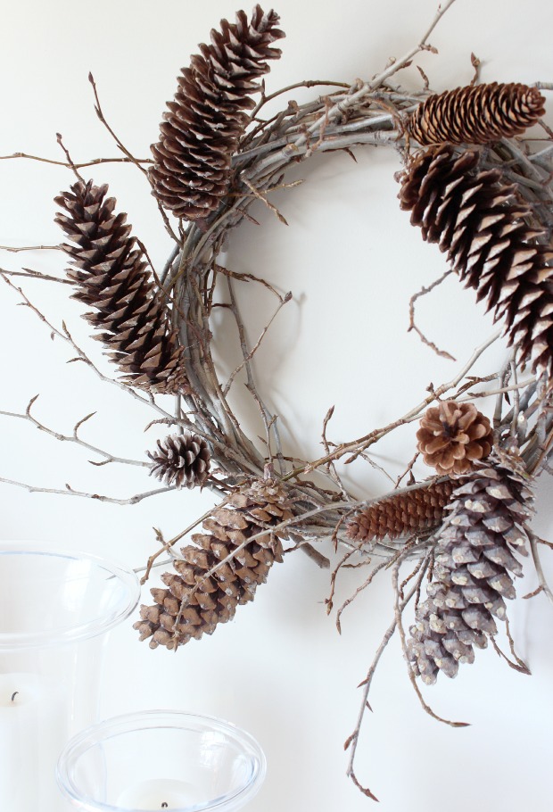 Woodland Wreath Made with Gathered Twigs and Pine Cones 