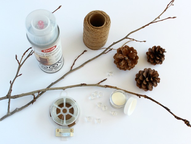 Supplies to Make Decorative Twig and Pinecone Sprays for Christmas Tree