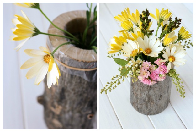 How to Make Country Garden Party Table Centerpieces Using Logs and Flowers - DIY Wedding Table Decor - Satori Design for Living