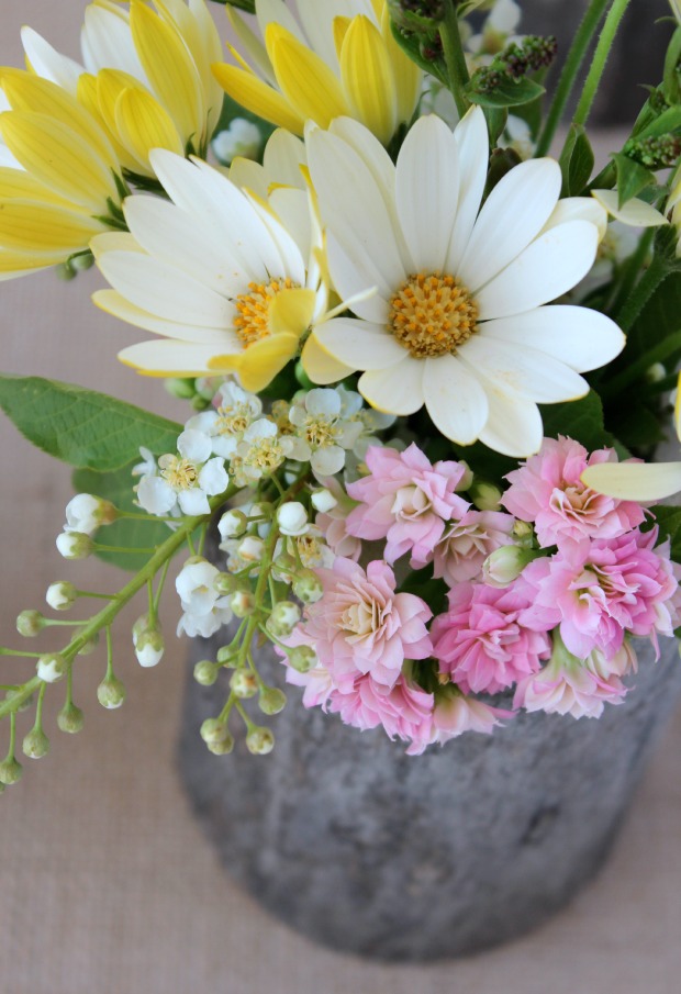 Country Garden Party Table Centerpiece with Log Vase and Flowers 