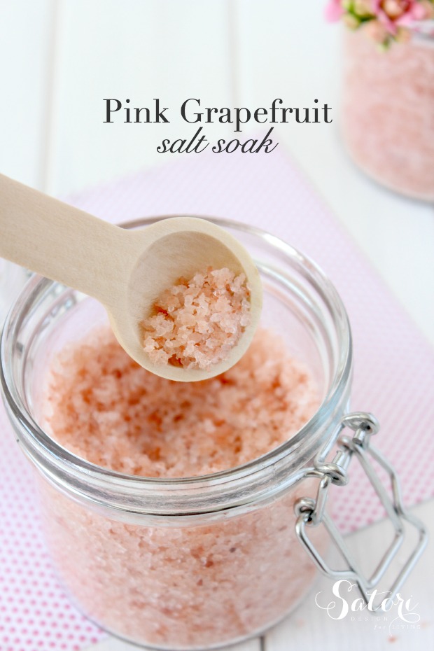 Pink Grapefruit Bath Soak in Jar With Wooden Spoon