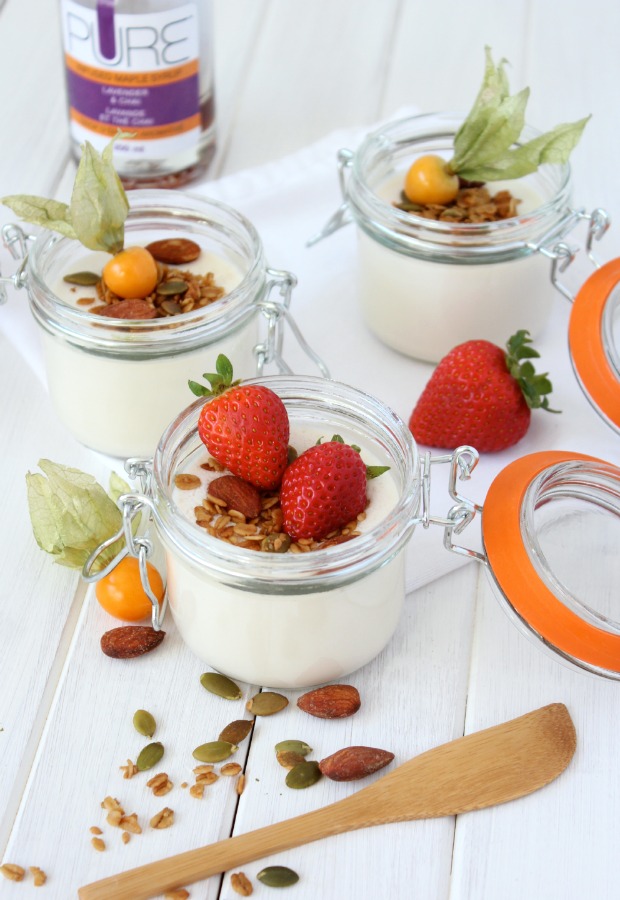 Lavender and Chai Greek Yogurt Panna Cotta with Crunchy Maple Topping