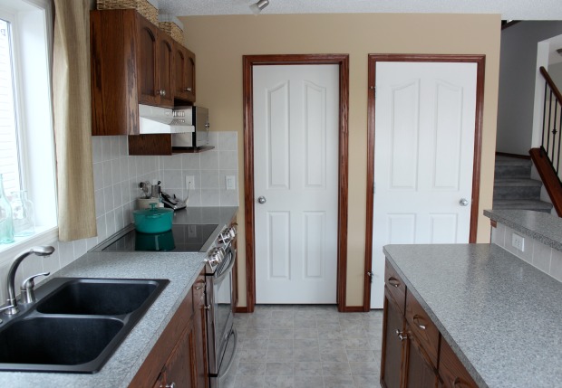 Our Kitchen Renovation - BEFORE Picture of Red Oak Kitchen and Laminate Countertops