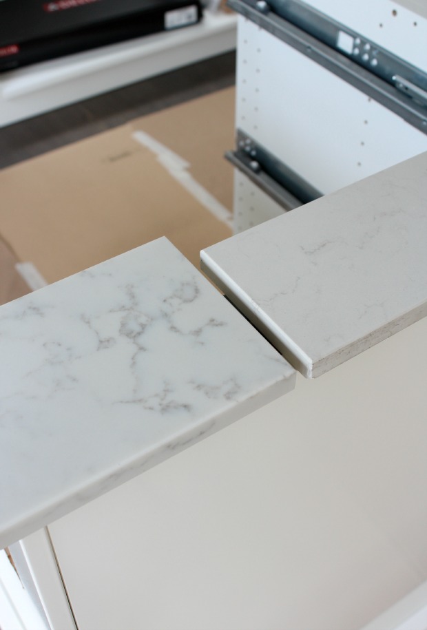 Marble Quartz Countertop Options for Our Kitchen - TCE Stone 4005 - Frosty Carrina by Caesarstone 