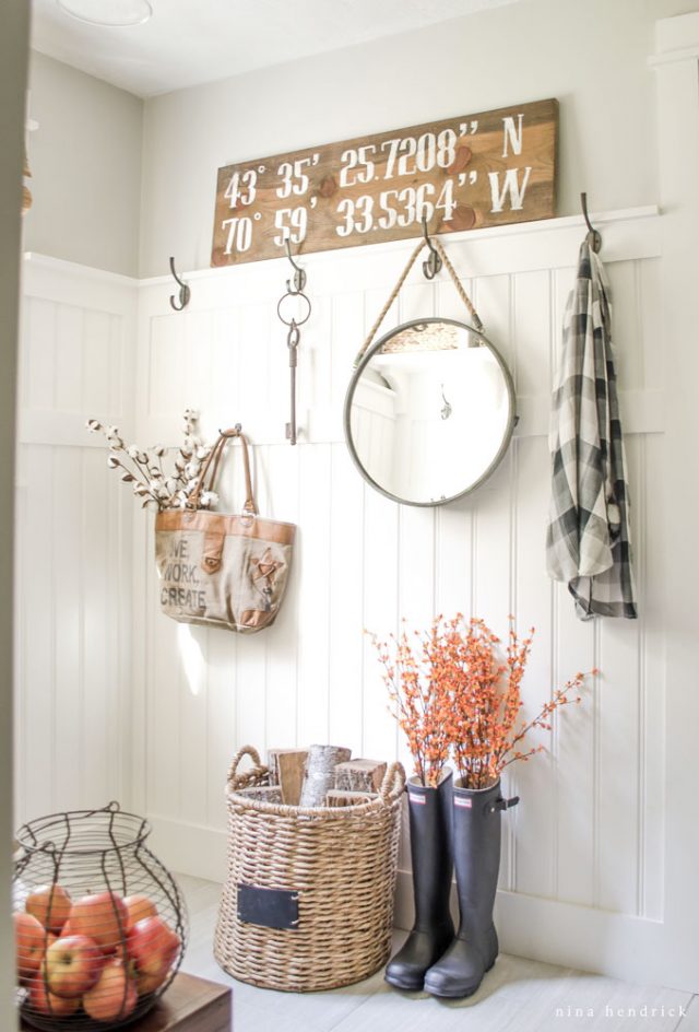 Entryway With Beadboard Wall Treatment and Hooks