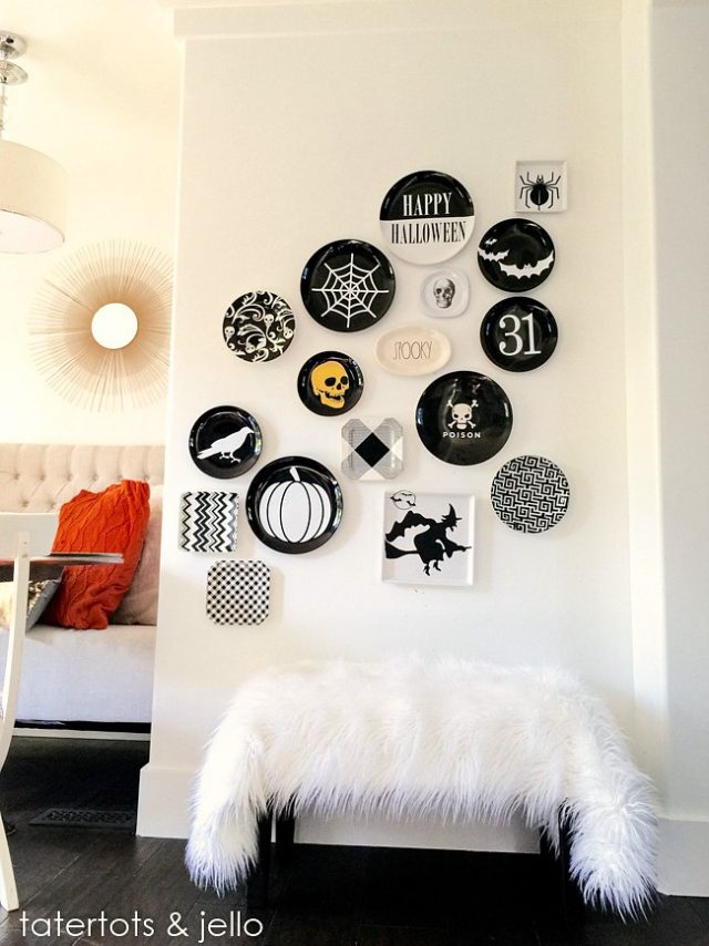 DIY Halloween Plate Wall with Vinyl Cutouts