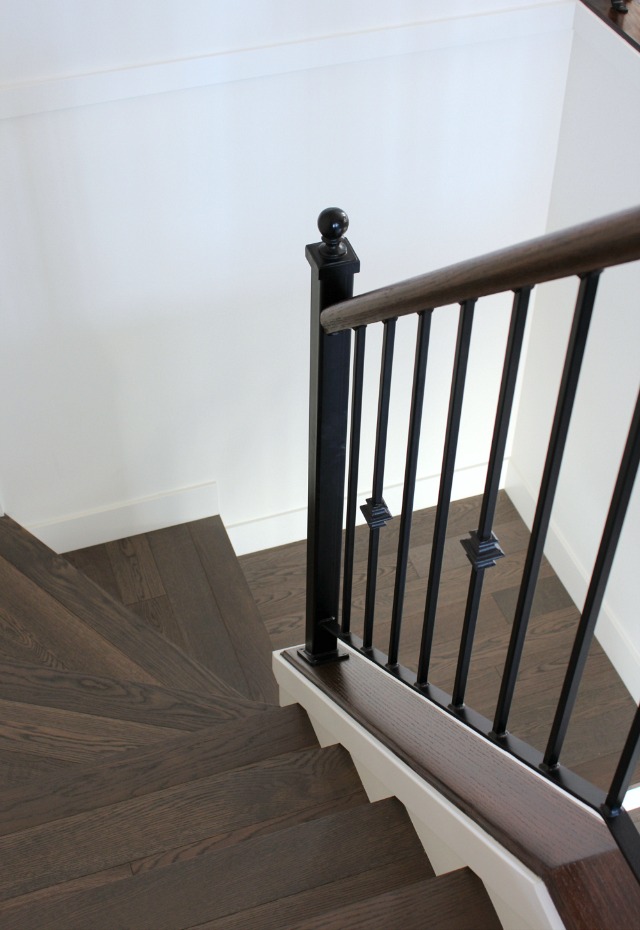 Staircase Makeover - Dark Wood Stair Treads with Iron Railings 