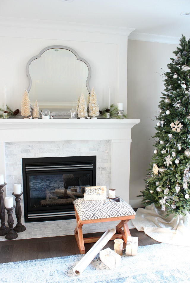 Vintage Winter Wonderland Christmas Mantel with Bottle Brush Trees and Greenery