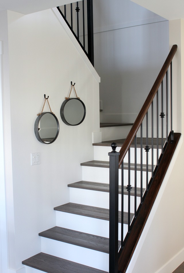 White Oak Hardwood Stairs with Painted Risers