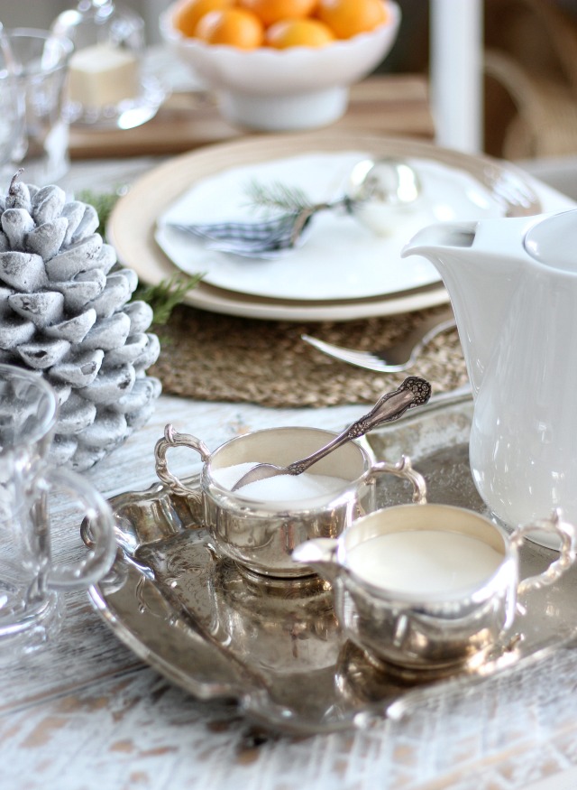 Christmas Table Setting with Antique Silver Serving Pieces From the Thrift Shop 