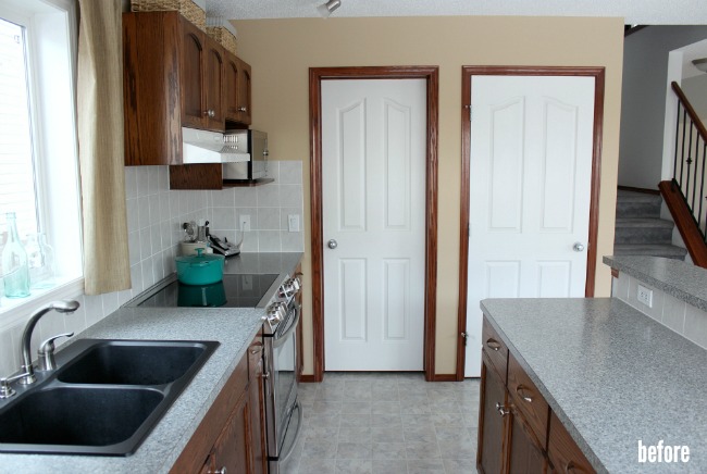 Kitchen BEFORE with Red Oak Trim and Cabinets