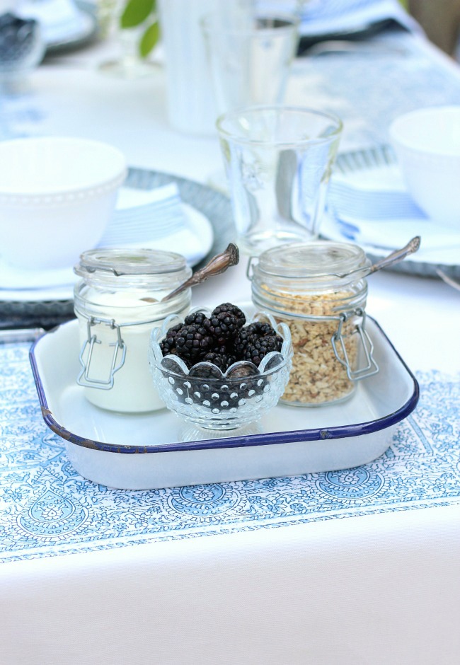 Vintage Enamelware Tray with Yogurt Parfaits for Summer Brunch