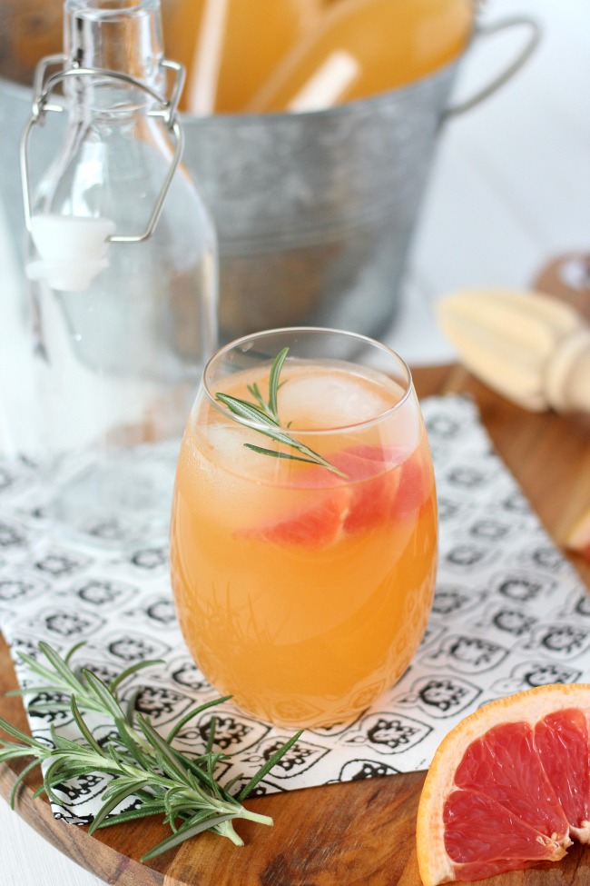 Rosemary-Infused Fresh Grapefruit Spritzer Cocktail in a Glass