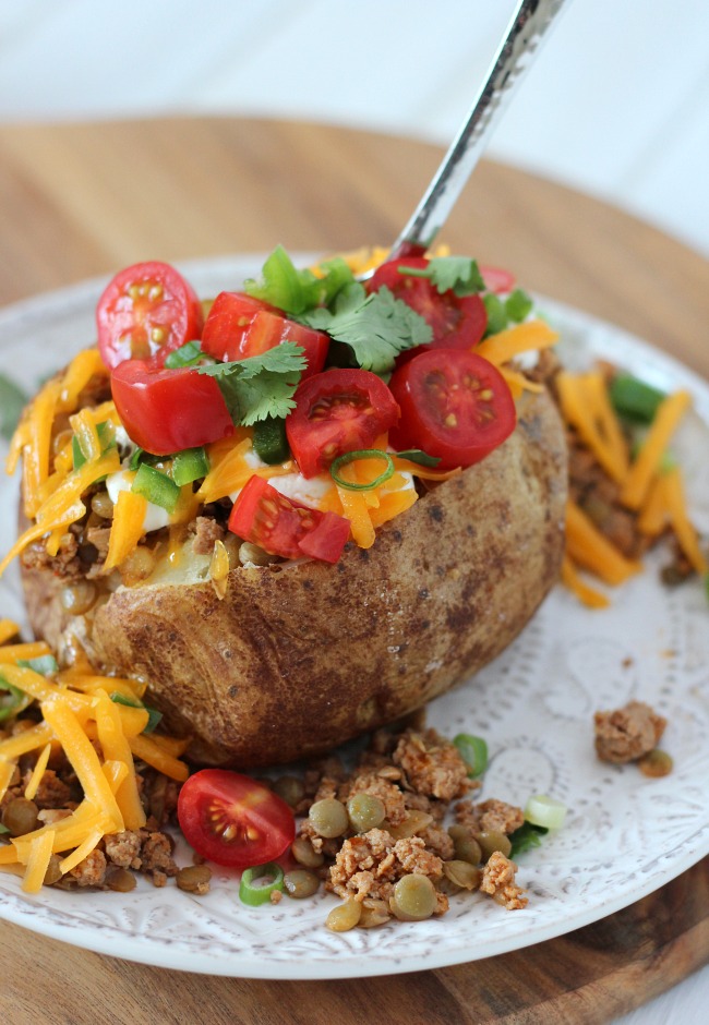 Tex Mex Ground Turkey Baked Potato with Lentils 