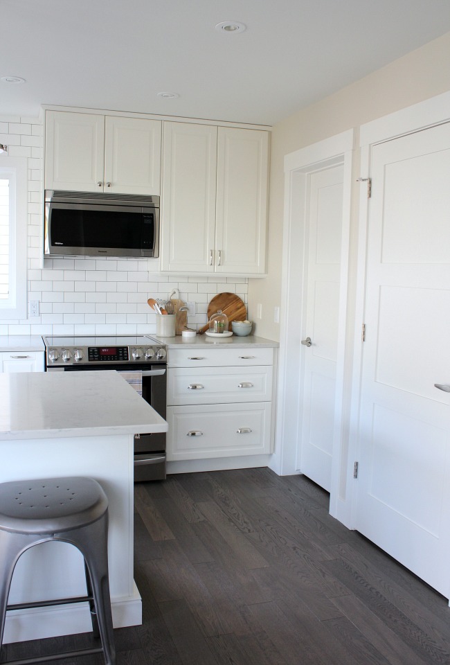 White Craftsman Style Trim and Doors in the Kitchen 