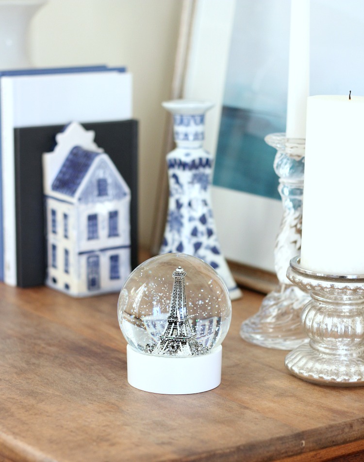 Eiffel Tower Snow Globe on Wood Dresser