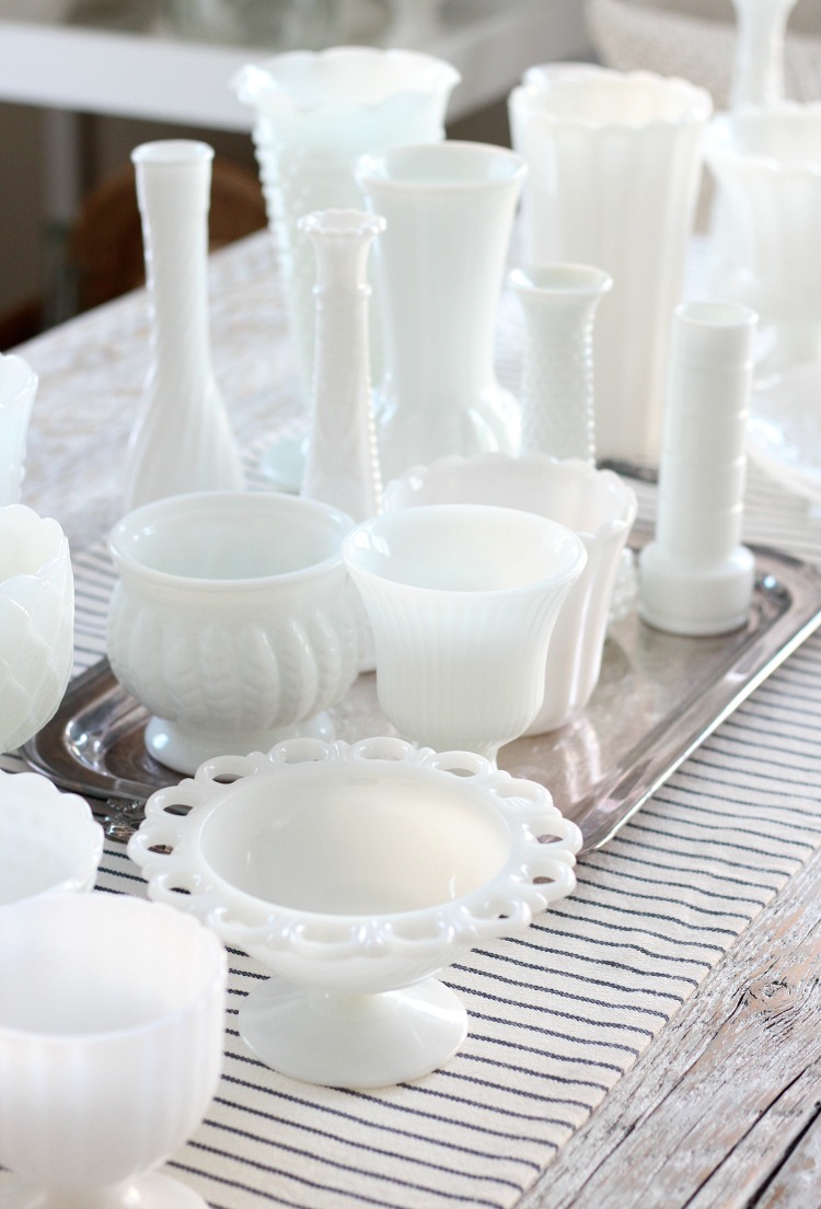 Collection of Vintage White Milk Glass Vases, Pots, Pedestal Bowls and More