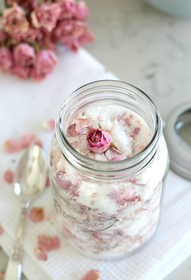 Vintage Mason Jar Filled with Rose Petal Bath Soak