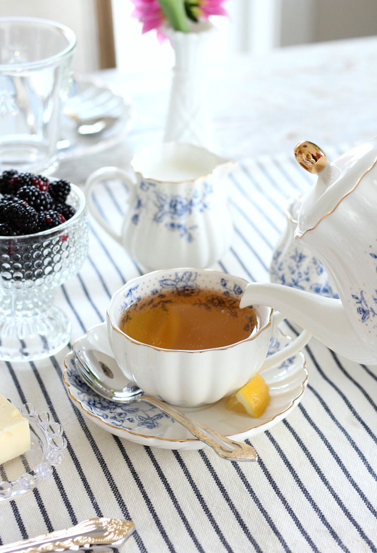 Blue and White Floral Tea Set