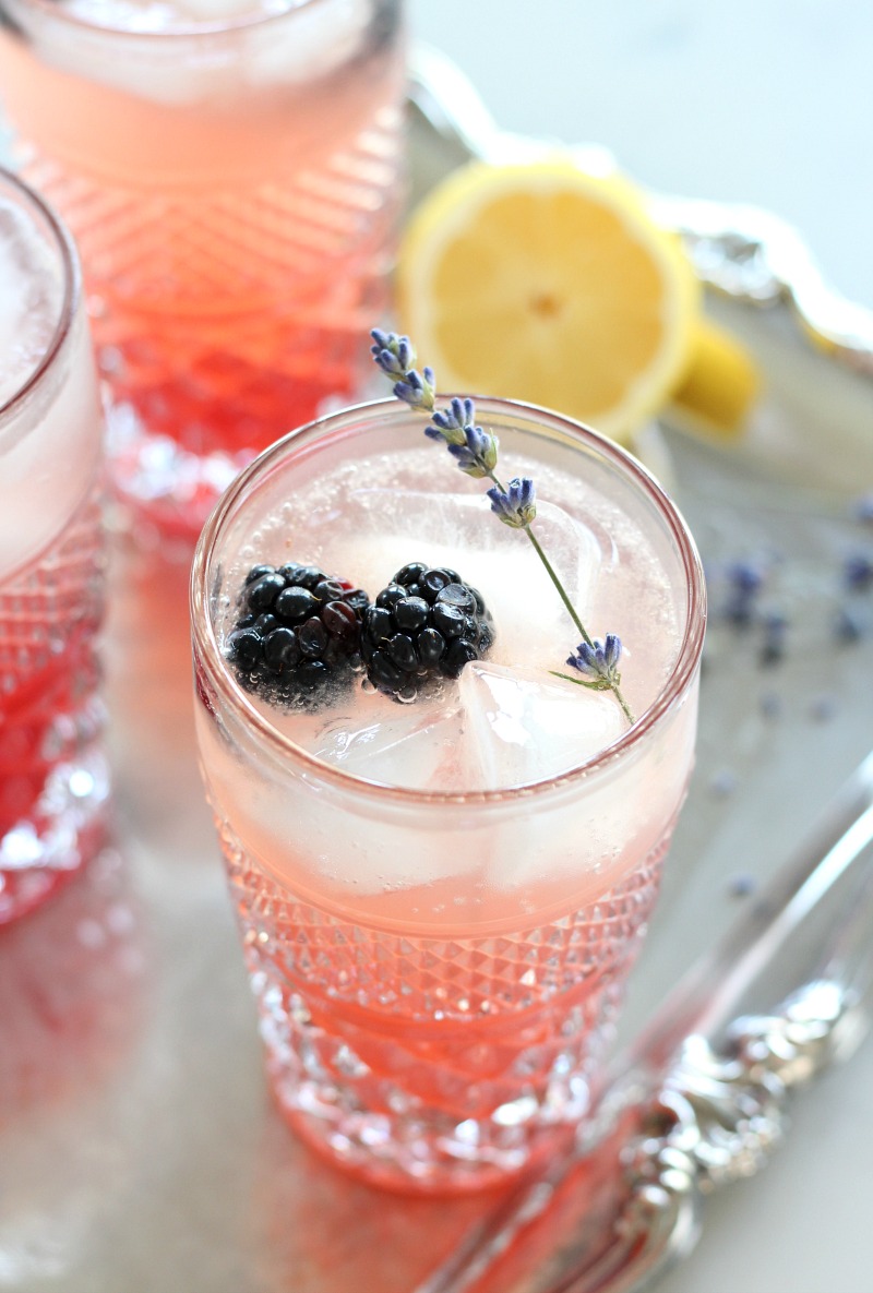 Lavender and Blackberry Sparkling Lemonade in a Vintage Glass