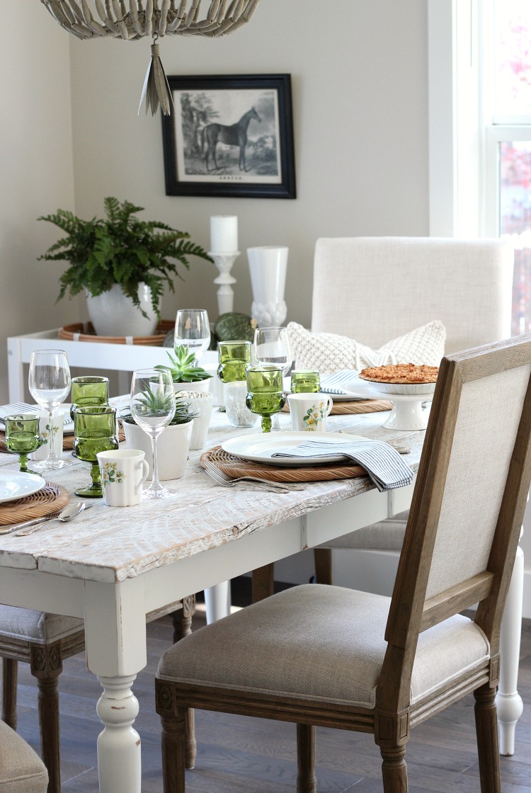 Rustic White Farmhouse Table with Linen Chairs