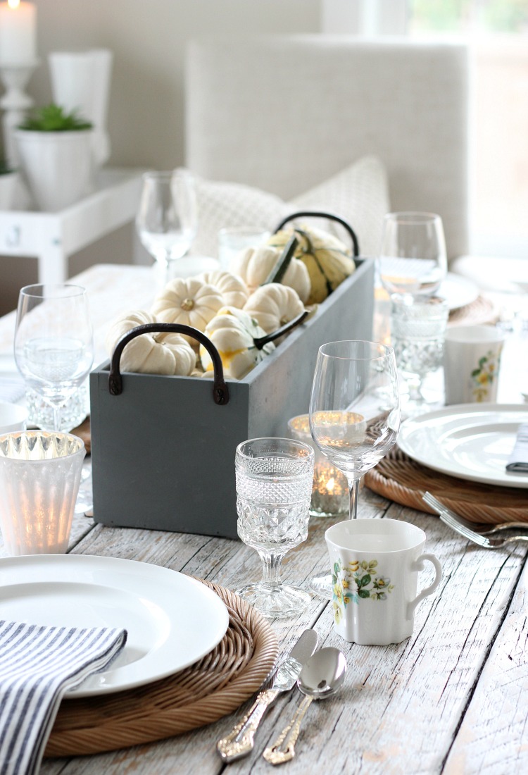 Concrete Planter Box with Pumpkins Centerpiece